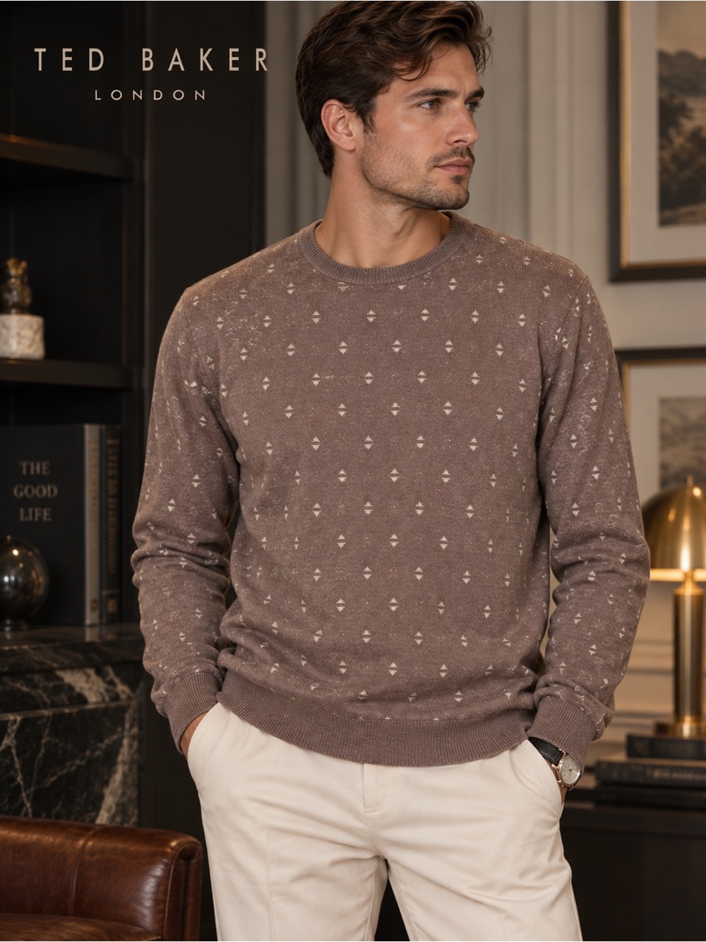 Ted Baker Men's Ted Baker Talkoo Geo Knit Wool Sweater Crewneck Size 3 Medium